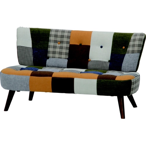 ソファ2p デイジー パッチワーク ブルーイエロー