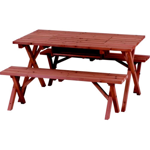 杉材BBQテーブル&ベンチセットコンロスペース付