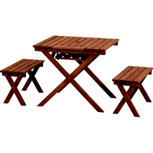 杉材BBQテーブル&ベンチセット ミニコンロ付