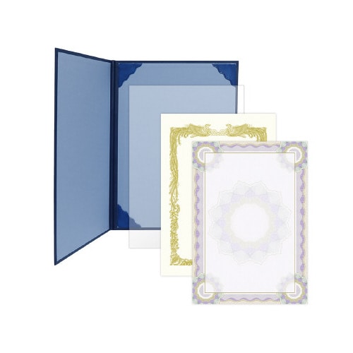 証書ファイル A4 レザー調 証書用紙入り 濃紺青