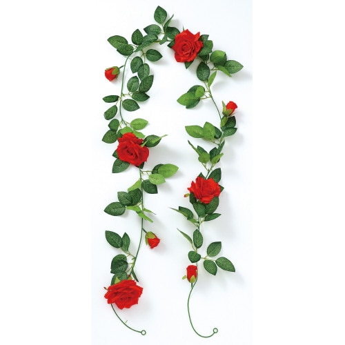 フェイクグリーン ガーランド バラ 赤