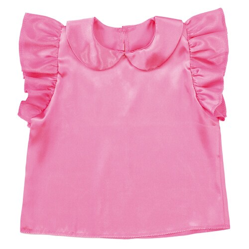 ソフトサテン 丸襟付フリフリシャツ 桃