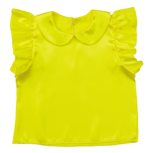 ソフトサテン 丸襟付フリフリシャツ 黄