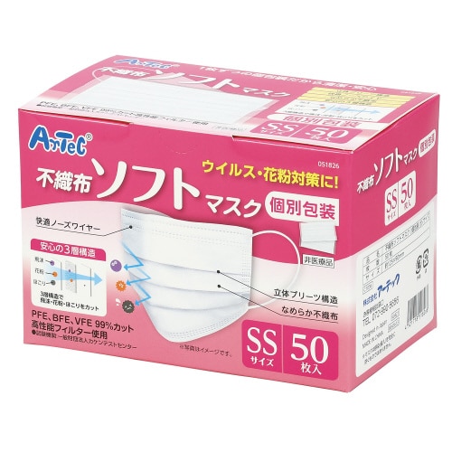 99%カット不織布ソフトマスク個包装50枚 SS