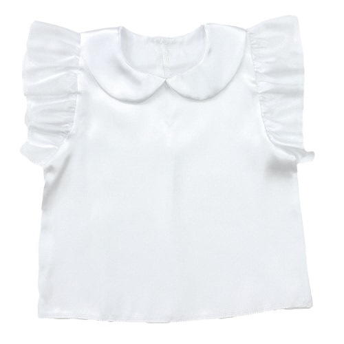 ソフトサテン 丸襟付フリフリシャツ 白