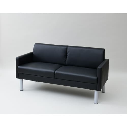 ダブルソファPVCレザー背もたれ・肘掛け付 BK