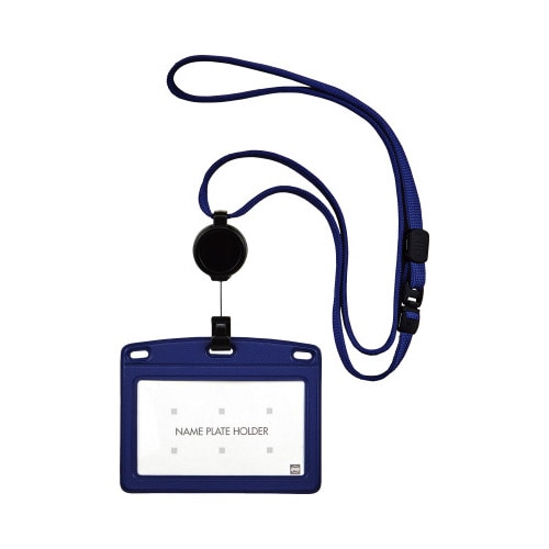 吊り下げ名札リール式レザーヨコ名刺1枚青
