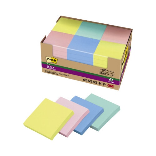 強粘着ふせん 75×75 パステル4色混色 60冊