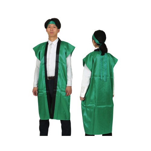 ソフトサテンロングハッピL緑(ハチマキ付)