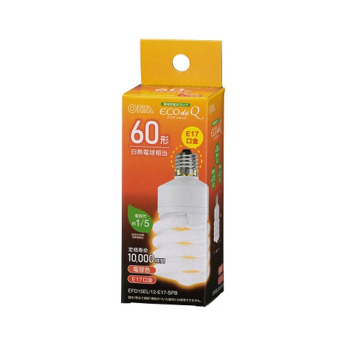 電球形蛍光灯 スパイラル形 E17 60形 電球色