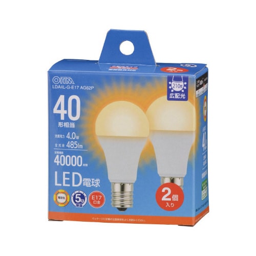 LED電球小形E17 40形相当 電球色 2個入
