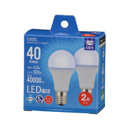LED電球小形E17 40形相当 昼光色 2個入