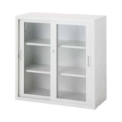 ◇TSスチール収納3段引き違いガラス上置き