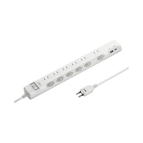 節電タップ(2P・6個口・2m・ホワイト)