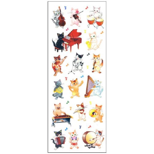 ラメ入りシール 猫の音楽隊 1セット(10枚入)