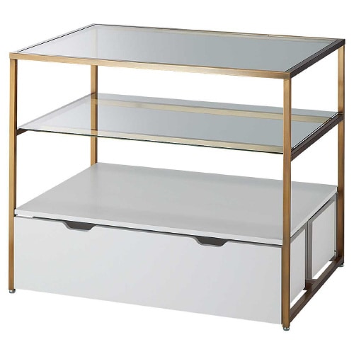 3段テーブル トロッコ付き Aゴールド脚 ホワイト