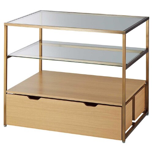 3段テーブル トロッコ付き Aゴールド脚 エクリュ