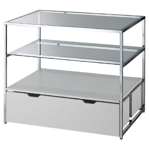 3段テーブル トロッコ付き クローム脚 ホワイト