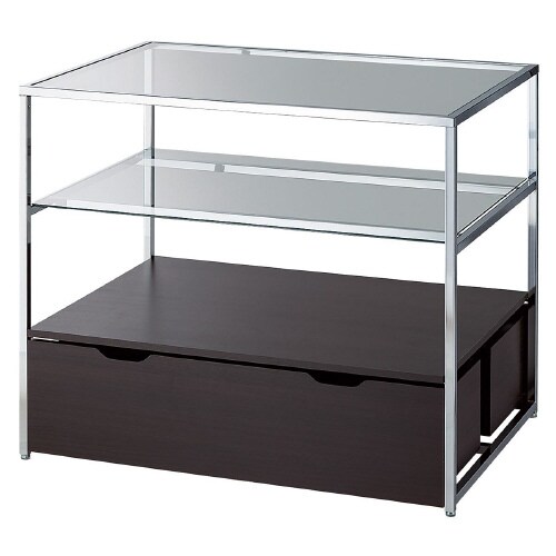 3段テーブルトロッコ付 クローム脚 ダークブラウン