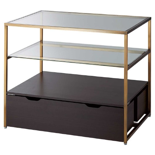 3段テーブル トロッコ付き Aゴールド脚Dブラウン