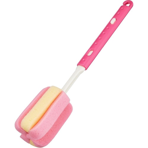 伸縮式ボトル洗いスポンジ ピンク 7セット