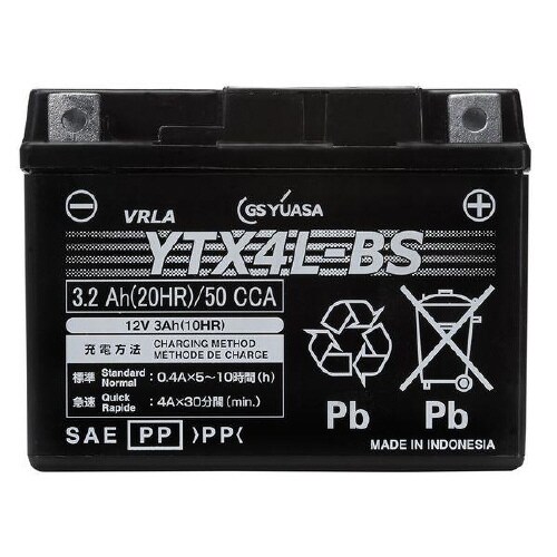 バイク用バッテリー 液入充電済み YTX4L−BS
