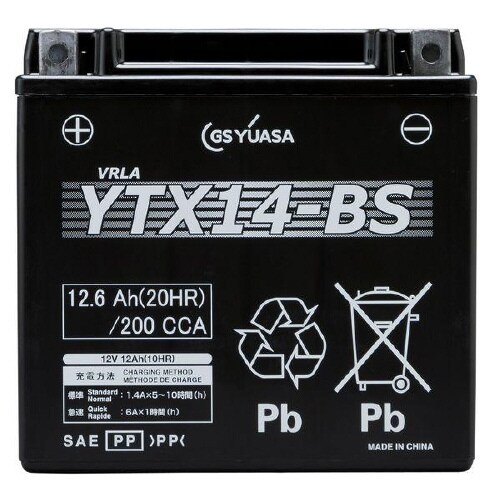 バイク用バッテリー 液入充電済み YTX14−BS