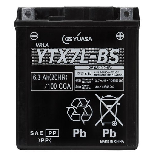 バイク用バッテリー 液入充電済み YTX7L−BS
