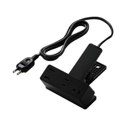 USBクリップタップ USBA×2 1.5m 黒