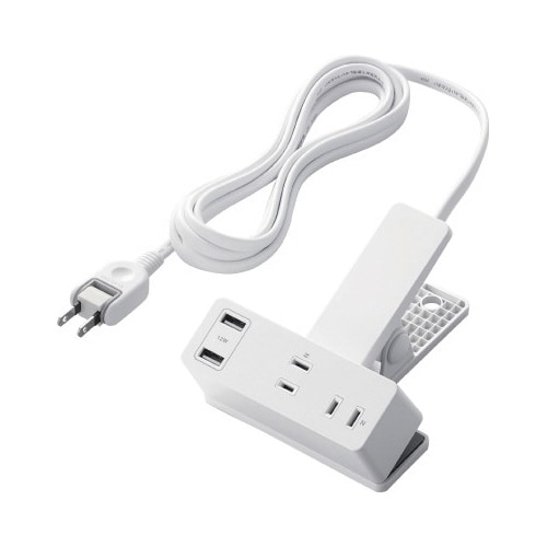 USBクリップタップ USBA×2 2.5m 白