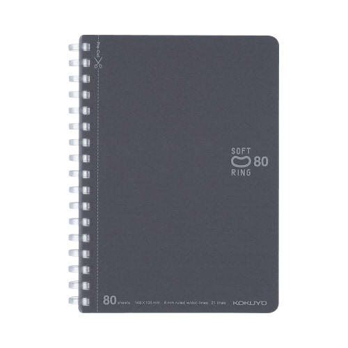 ソフトリングノートドット入罫線A6ダークグレーx5