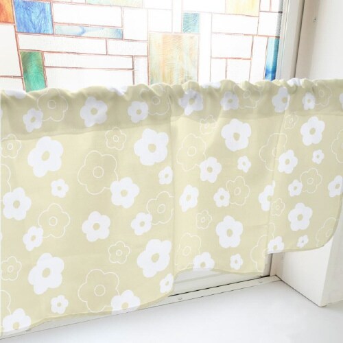 カフェカーテン40412ベタと線の花ベージュ