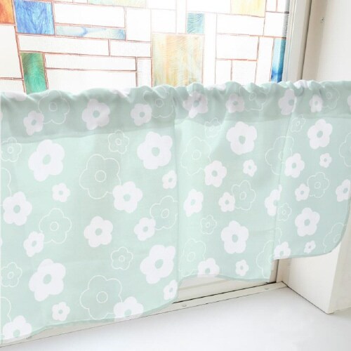 カフェカーテン40419ベタと線の花水色