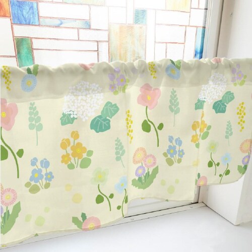 カフェカーテン40425野花と紫陽花ベージュ