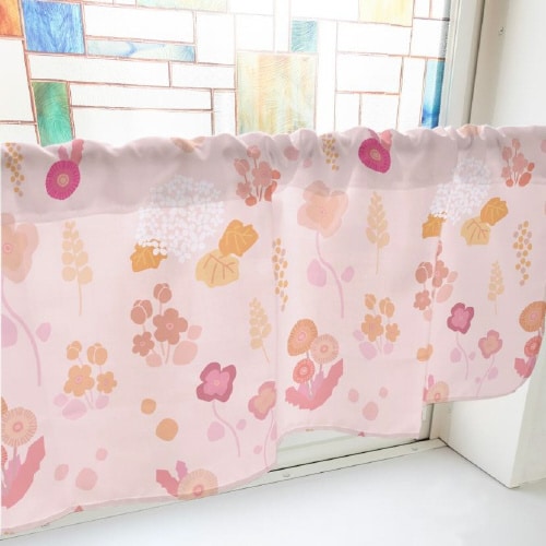 カフェカーテン40429野花と紫陽花ピンク