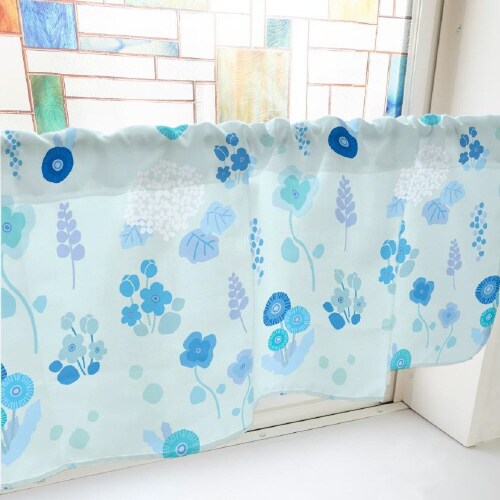 カフェカーテン40430野花と紫陽花水色