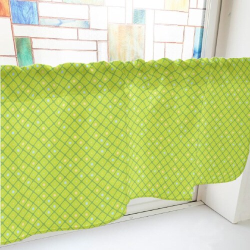 カフェカーテン40443格子と丸黄緑