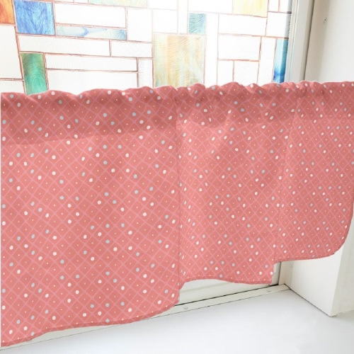 カフェカーテン40444格子と丸赤