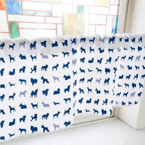 カフェカーテン40474犬シルエット紺
