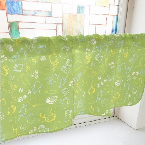 カフェカーテン40488食器や焼き菓子黄緑