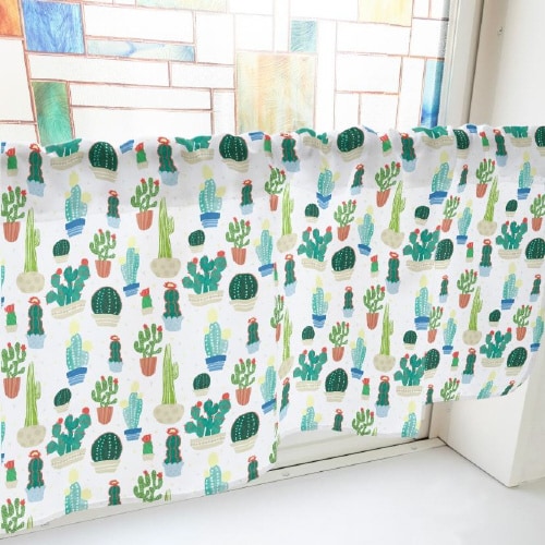カフェカーテン40497サボテン白