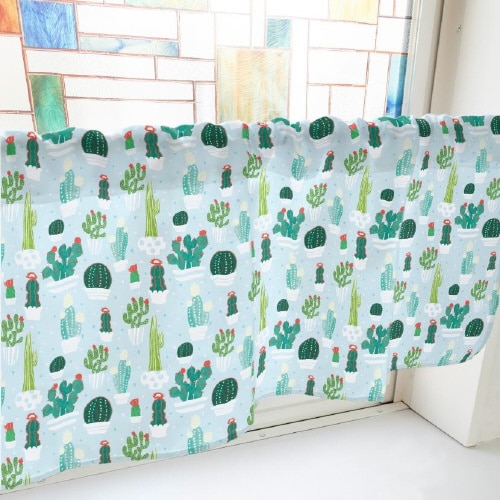 カフェカーテン40500サボテン水色