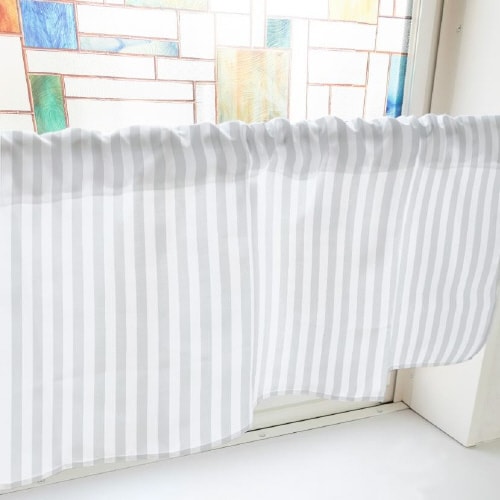 カフェカーテン40566ブロックストライプグレー