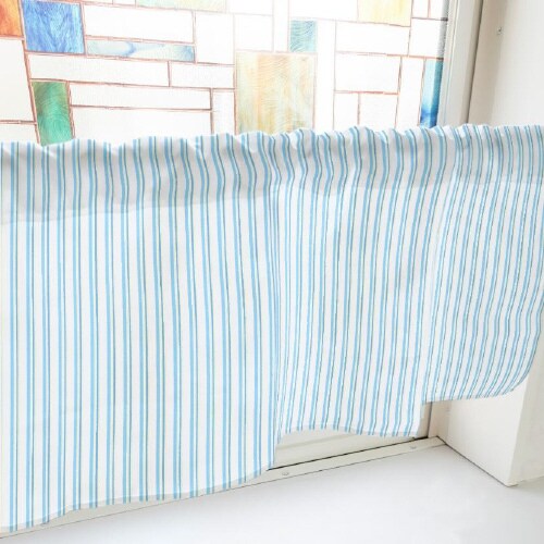 カフェカーテン40570マルチカラーストライプ青
