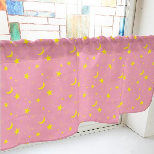 カフェカーテン40592ベタと線月と星ピンク