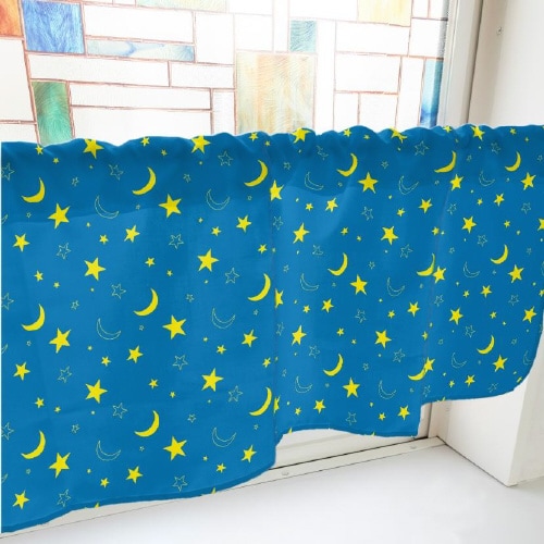 カフェカーテン40595ベタと線の月と星青