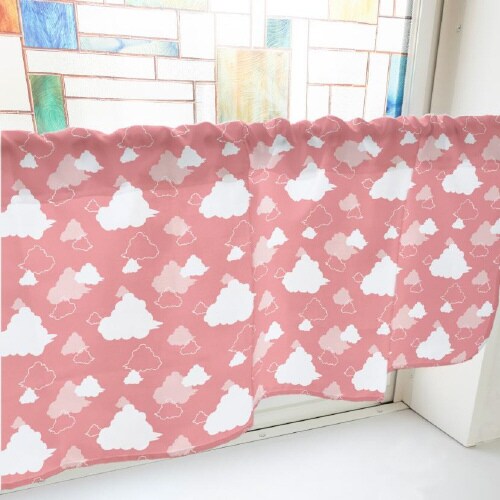 カフェカーテン40628ベタと線の雲ピンク