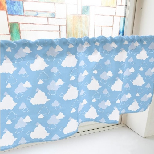 カフェカーテン40630ベタと線の雲青