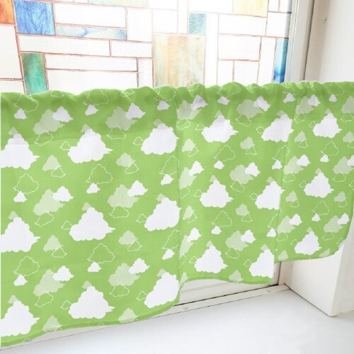 カフェカーテン40633ベタと線の雲緑