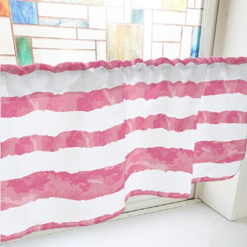 カフェカーテン40652ランダムボーダーピンク